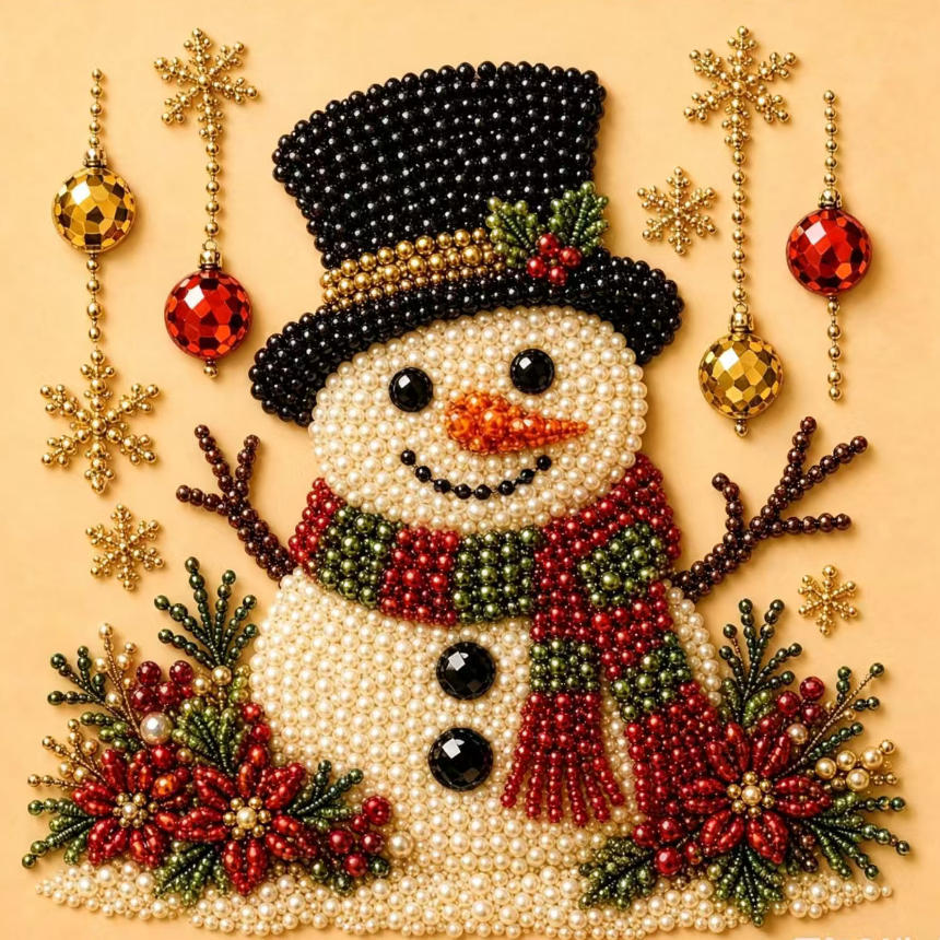 Snowman seasonal pearl art design