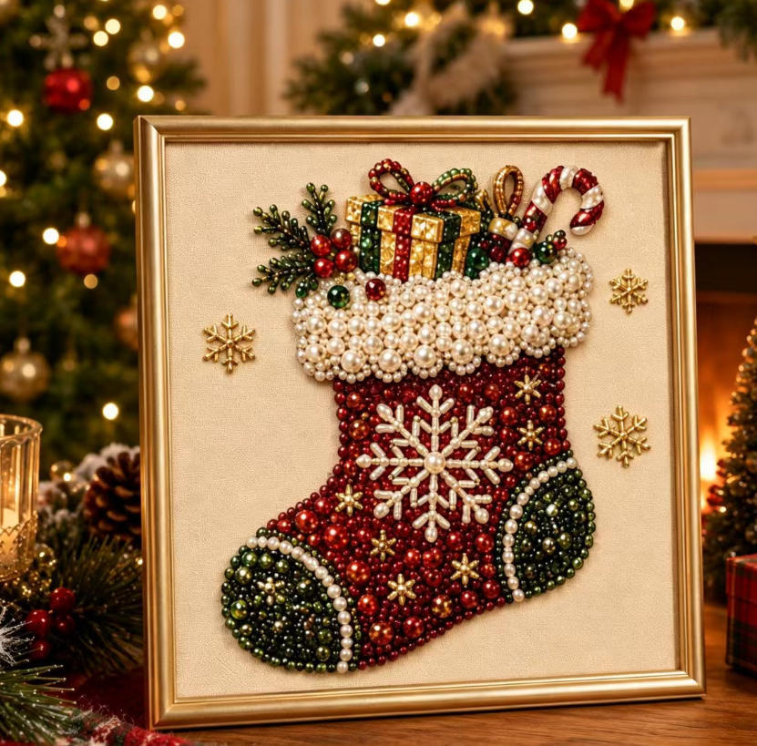 Christmas Stocking seasonal pearl art design