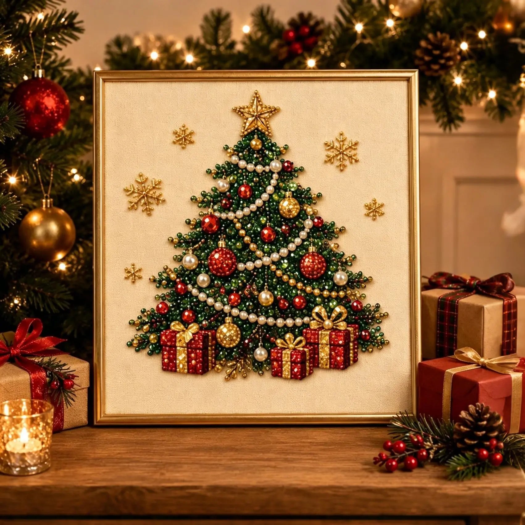 Christmas Tree pearl art detail