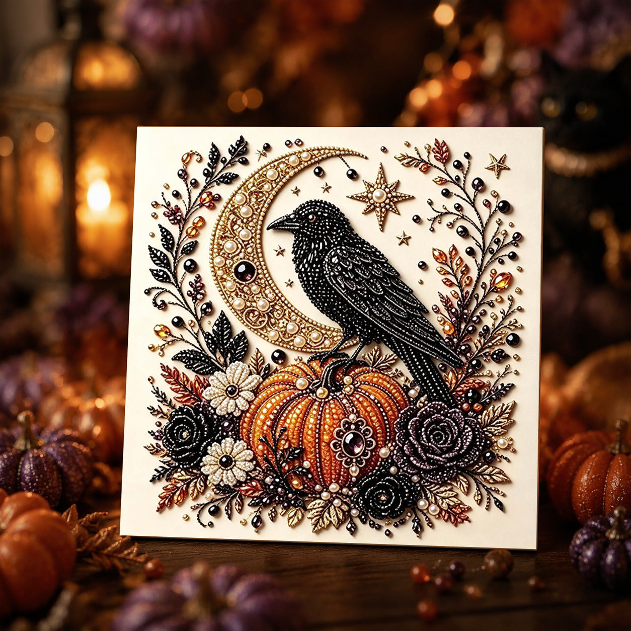 Raven and Crescent Moon seasonal pearl art design