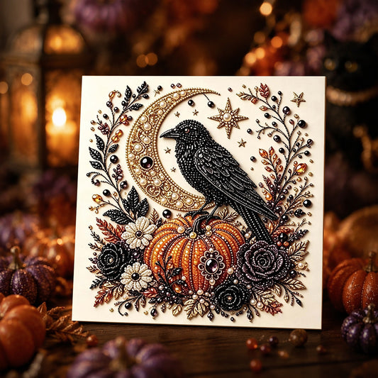 Raven and Crescent Moon seasonal pearl art design