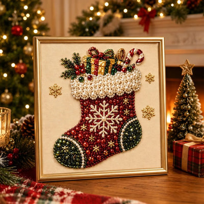 Christmas Stocking pearl art detail