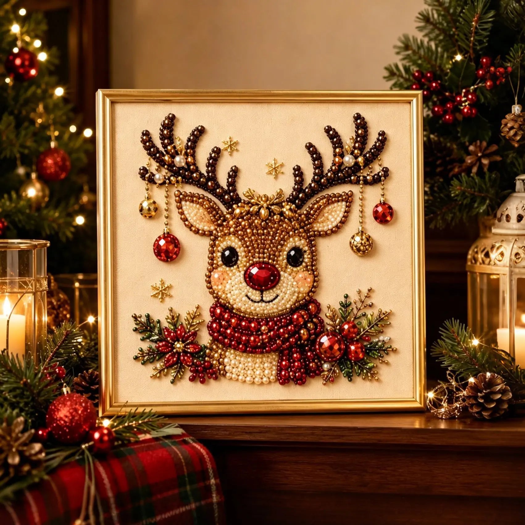 Reindeer pearl art detail